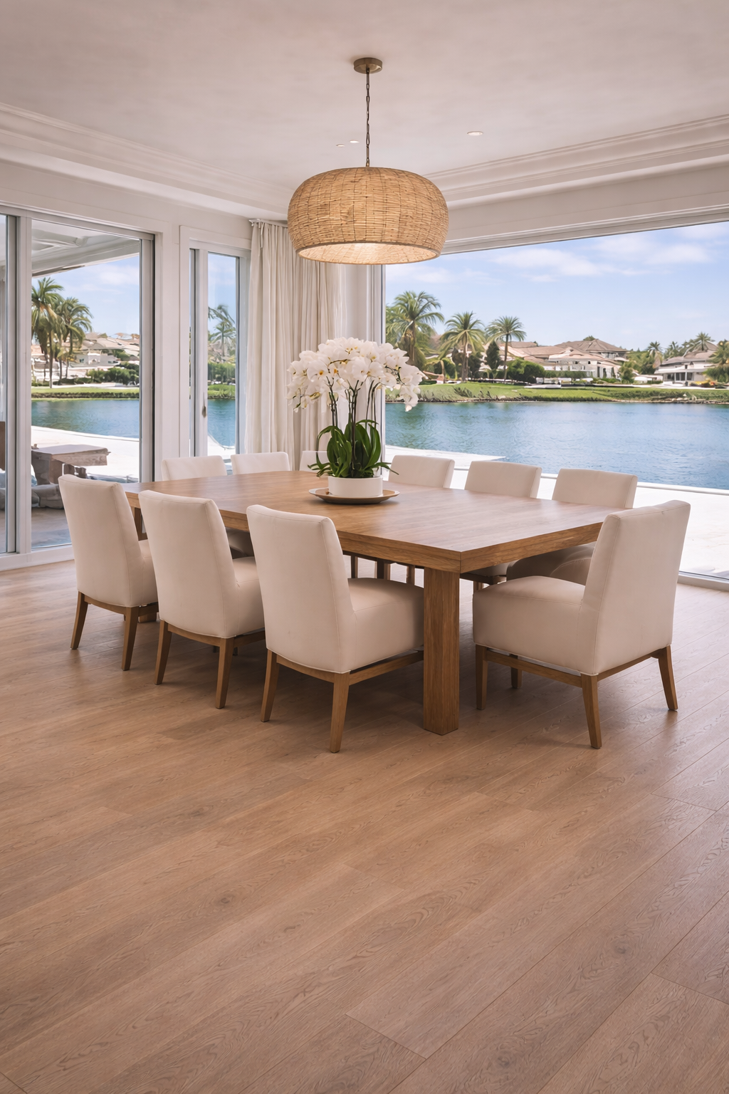 Residential dining interior with Tavolato Veneto wood surfaces
